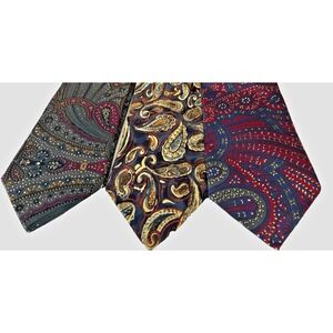VTG Guy LaRoche Men Lot Set Bundle of 3 Silk Ties Paisley Blue Red Yellow Gray